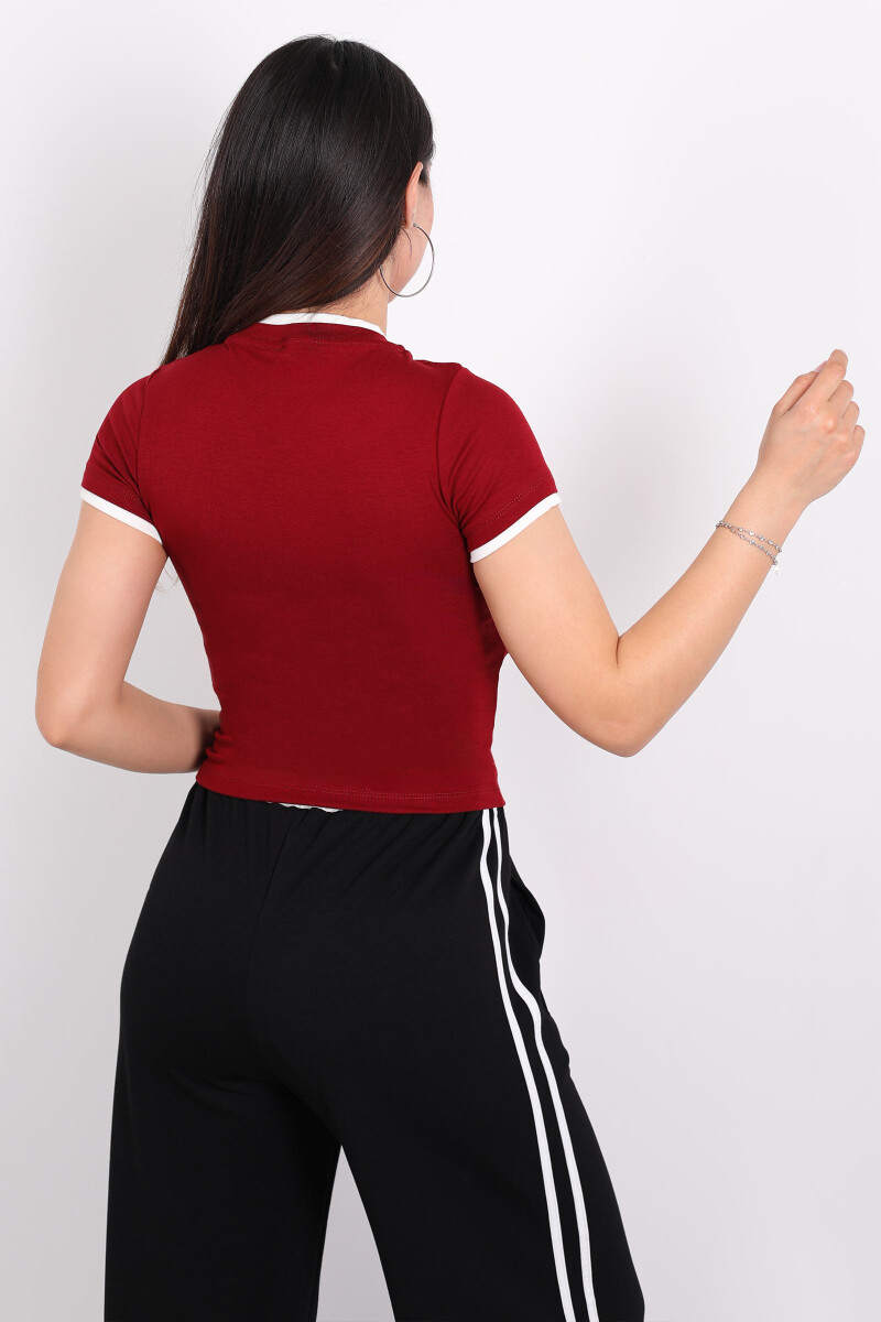Bisiklet Yaka Garnili Bordo Kadın Body - 2