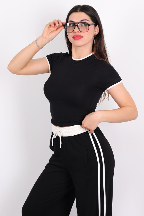 Bisiklet Yaka Garnili Siyah Kadın Body - 3