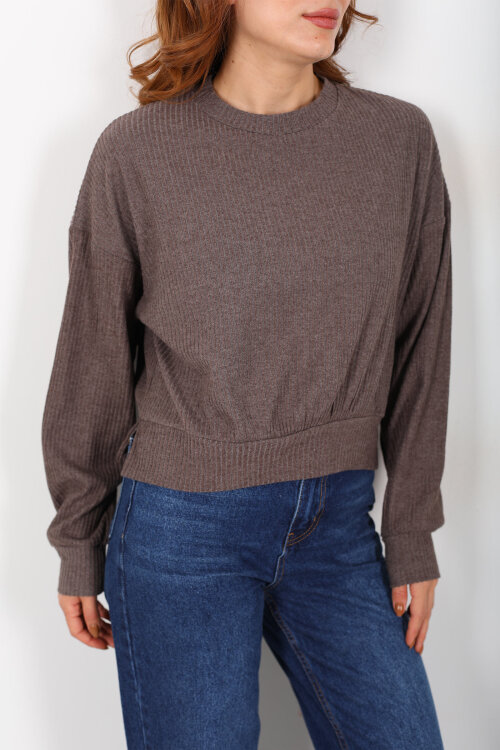 Bisiklet Yaka Kahverengi Kadın Triko Kazak - Berox (1)