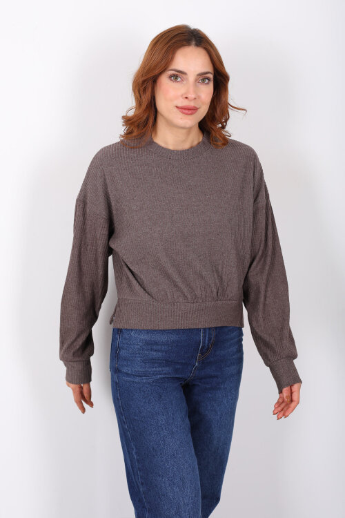 Bisiklet Yaka Kahverengi Kadın Triko Kazak - 3