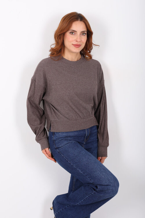 Bisiklet Yaka Kahverengi Kadın Triko Kazak - Berox