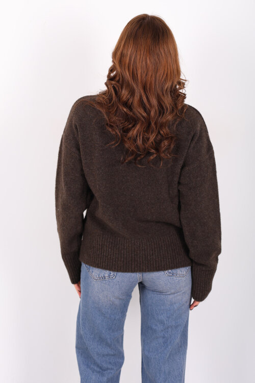 Bisiklet Yaka Kalp Detaylı Acı Kahve Kadın Triko Kazak - 5