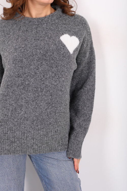 Bisiklet Yaka Kalp Detaylı Füme Kadın Triko Kazak - Berox (1)