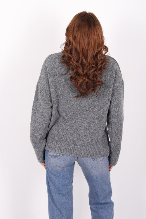 Bisiklet Yaka Kalp Detaylı Füme Kadın Triko Kazak - 5