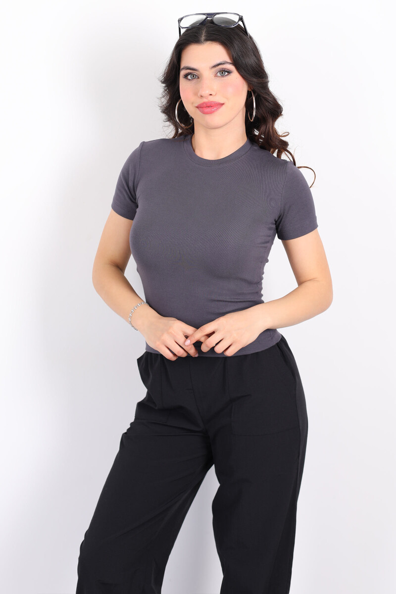 Bisiklet Yaka Kısa Kol Antrasit Kadın Modal Body - 3