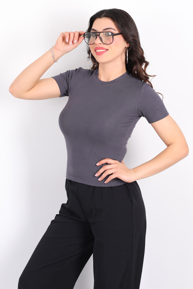 Bisiklet Yaka Kısa Kol Antrasit Kadın Modal Body - 4