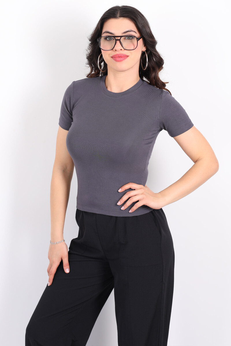 Bisiklet Yaka Kısa Kol Antrasit Kadın Modal Body - 1