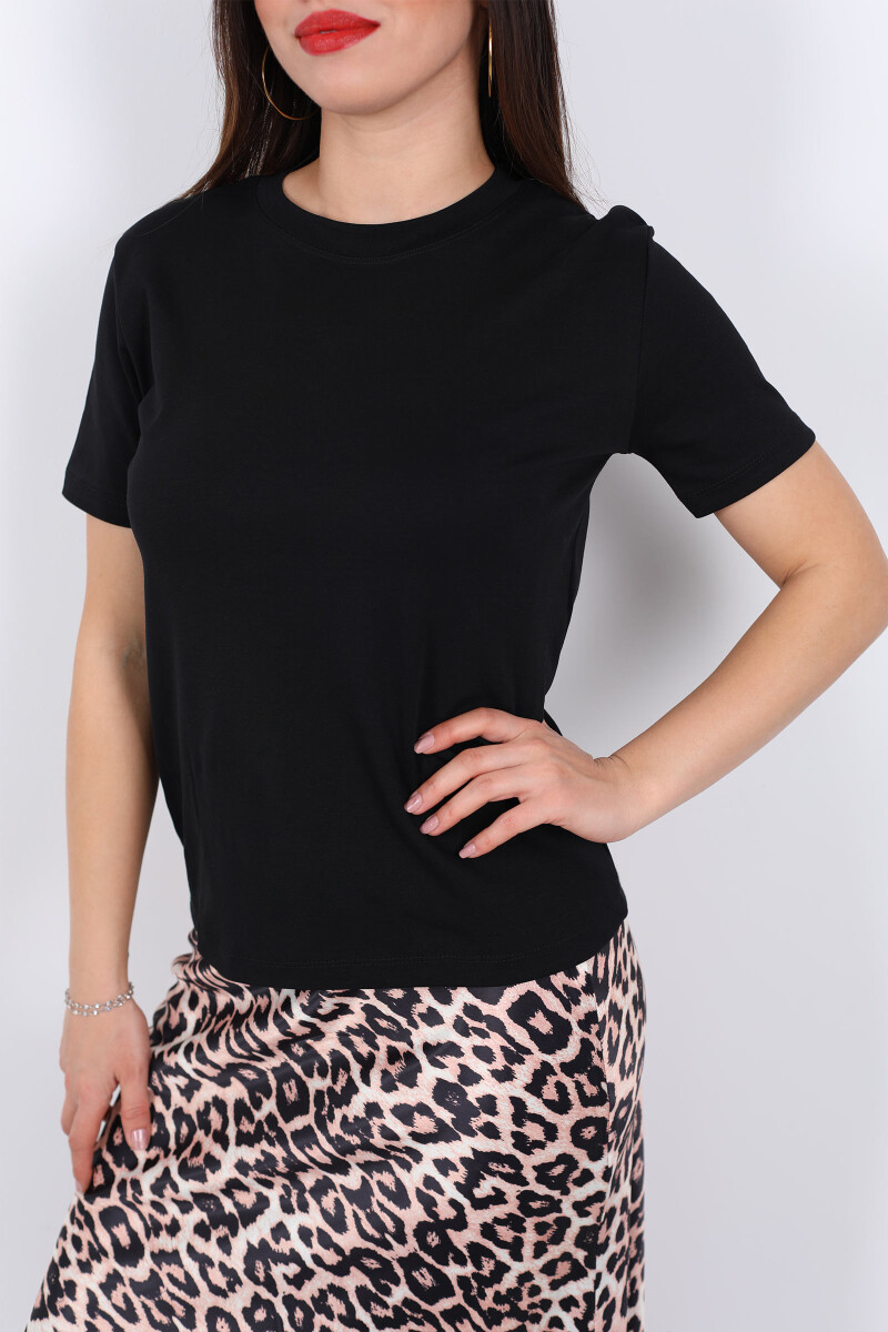 Bisiklet Yaka Kısa Kol Basic Siyah Kadın T-Shirt - 2