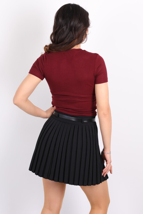 Bisiklet Yaka Kısa Kol Bordo Kadın Modal Body - 2