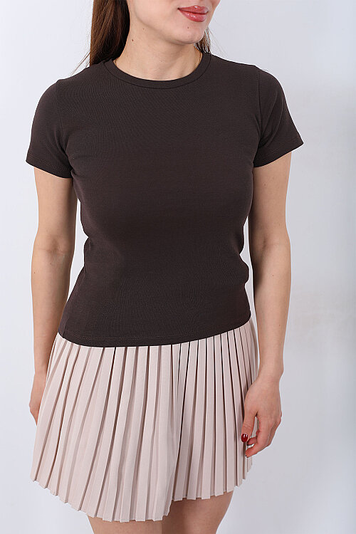 Bisiklet Yaka Kısa Kol Kadın Acı Kahve Basic Body - 2