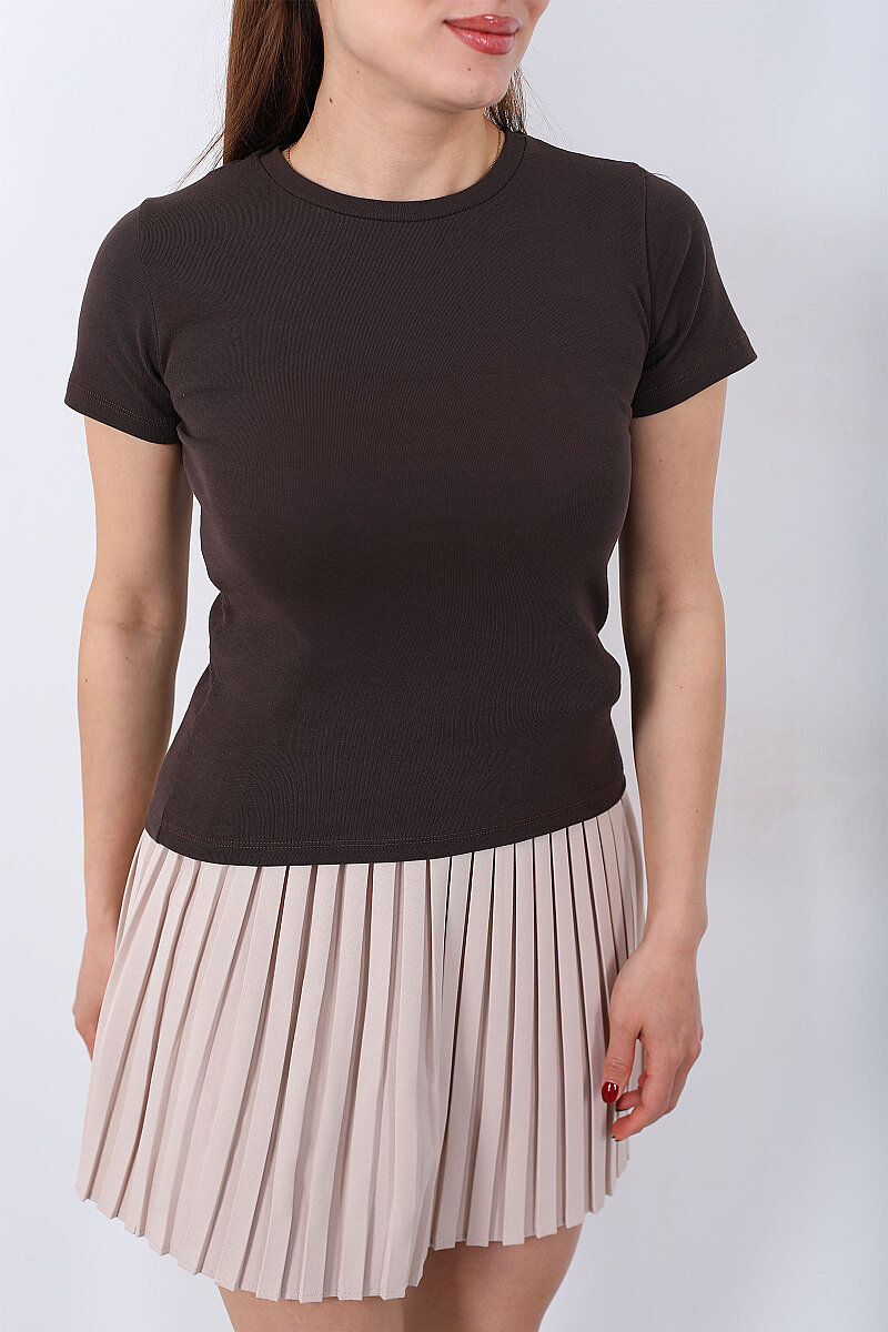 Bisiklet Yaka Kısa Kol Kadın Acı Kahve Basic Body - 2