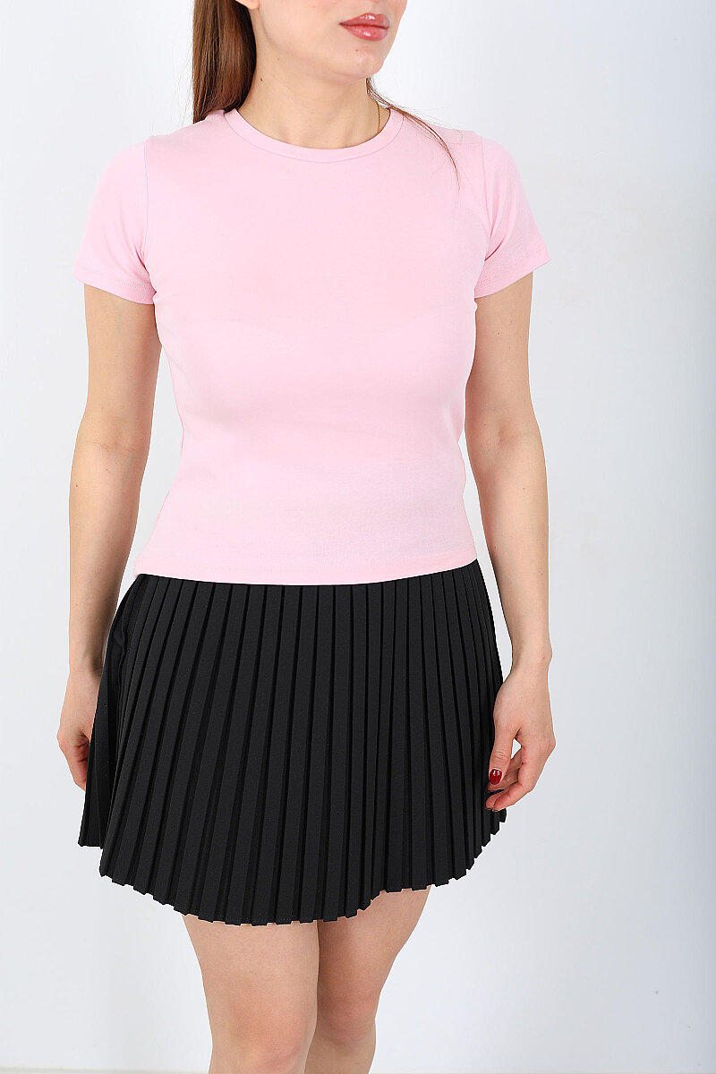 Bisiklet Yaka Kısa Kol Kadın Pembe Basic Body - 2