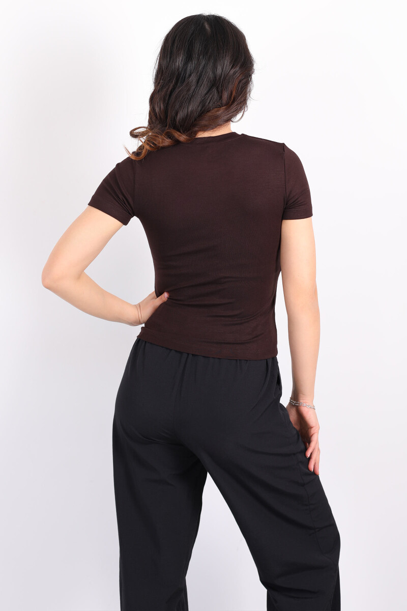 Bisiklet Yaka Kısa Kol Kahverengi Kadın Modal Body - 2