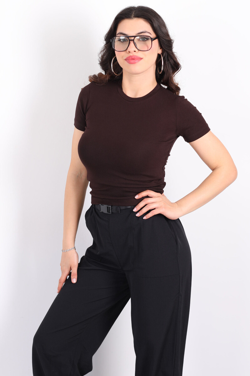 Bisiklet Yaka Kısa Kol Kahverengi Kadın Modal Body - 3
