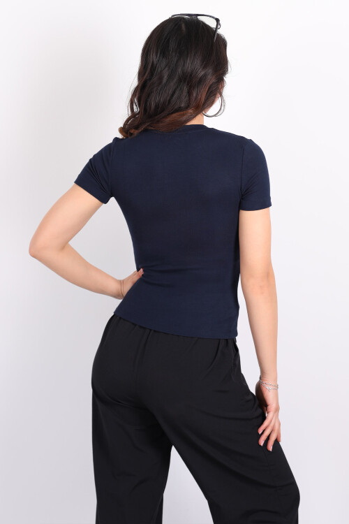 Bisiklet Yaka Kısa Kol Lacivert Kadın Modal Body - 2