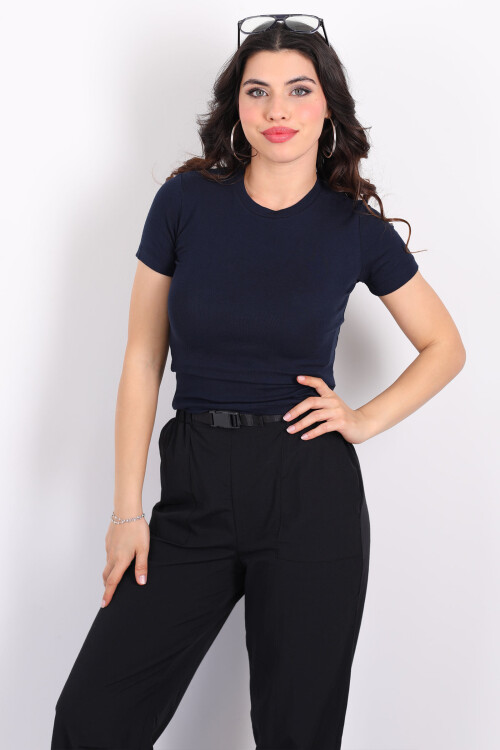 Bisiklet Yaka Kısa Kol Lacivert Kadın Modal Body - 3