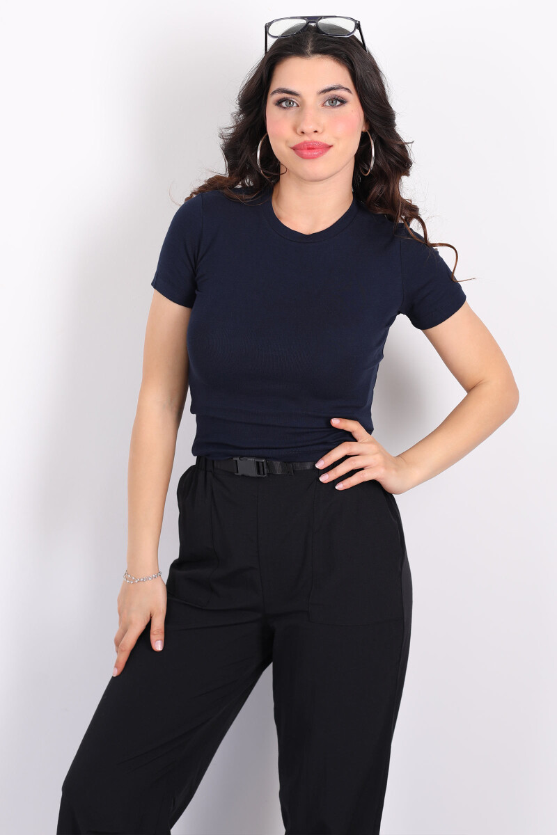 Bisiklet Yaka Kısa Kol Lacivert Kadın Modal Body - 3