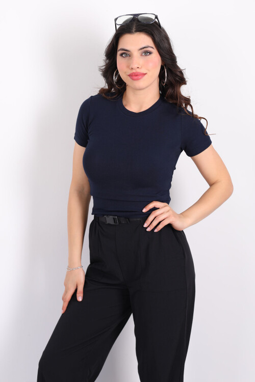 Bisiklet Yaka Kısa Kol Lacivert Kadın Modal Body - 4