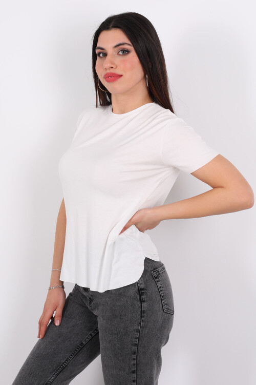 Bisiklet Yaka Kısa Kol Modal Beyaz Kadın Bluz - 2