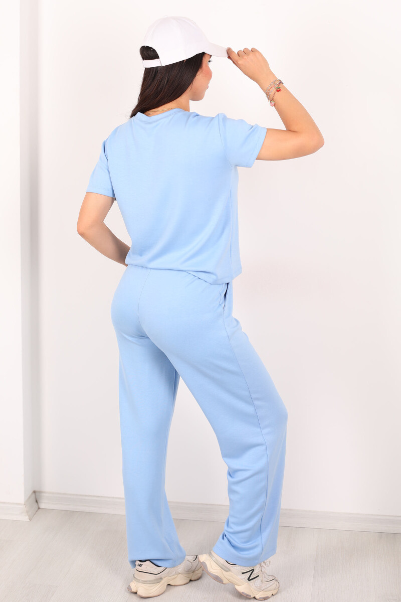 Bisiklet Yaka Kısa Kol Modal Mavi Kadın Pantolon Takım - 2