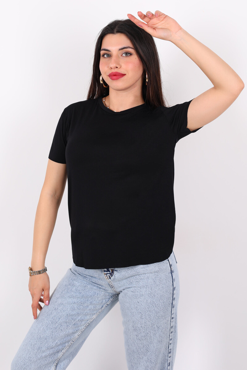 Bisiklet Yaka Kısa Kol Modal Siyah Kadın Bluz - 3