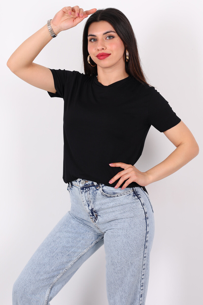 Bisiklet Yaka Kısa Kol Modal Siyah Kadın Bluz - 1