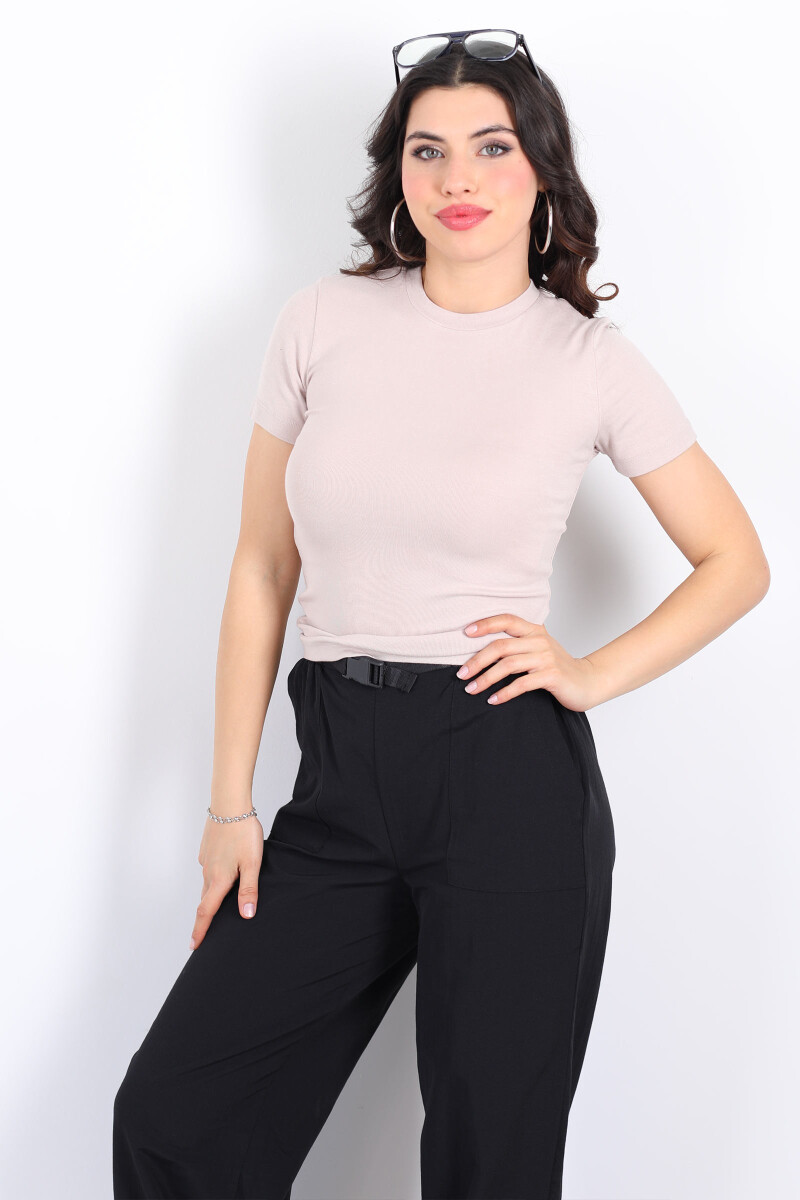 Bisiklet Yaka Kısa Kol Taş Rengi Kadın Modal Body - 4