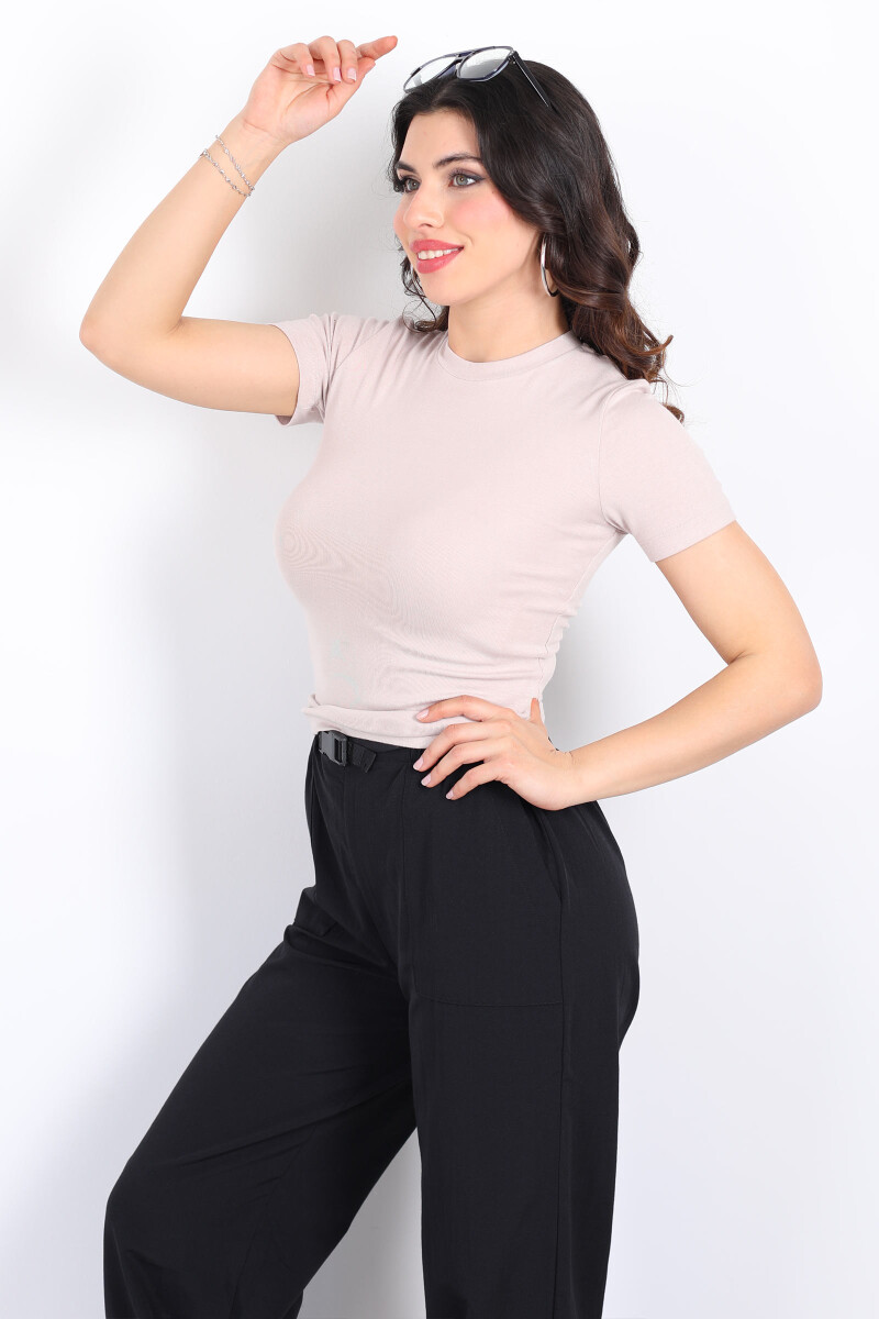 Bisiklet Yaka Kısa Kol Taş Rengi Kadın Modal Body - 1