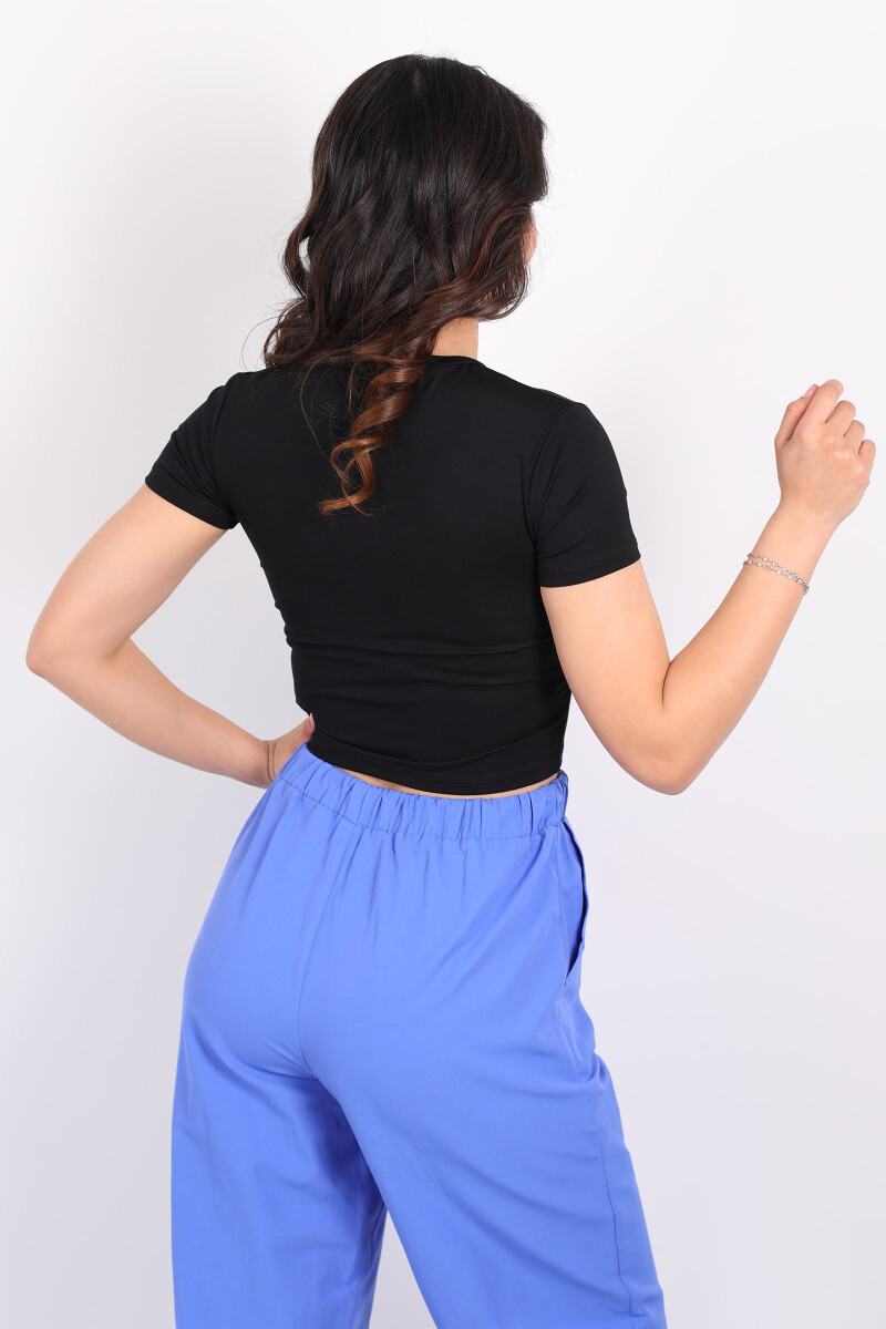 Bisiklet Yaka Kısa Kol Siyah Kadın Modal Crop - 2