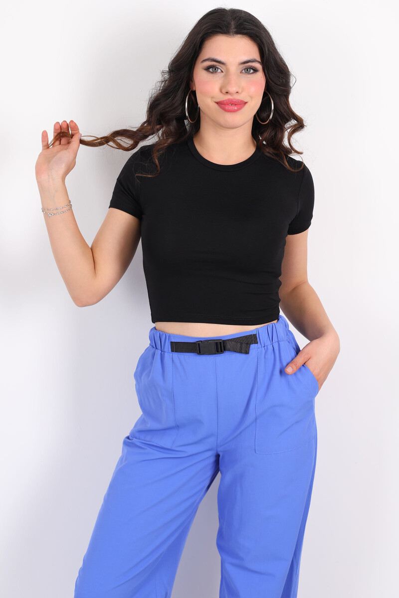 Bisiklet Yaka Kısa Kol Siyah Kadın Modal Crop - 3