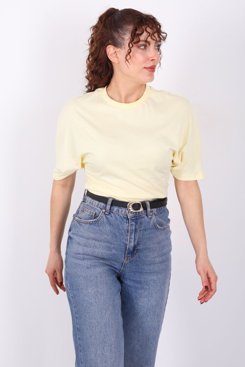 Bisiklet Yaka Kol Altı Drapeli Kısa Kol Sarı Kadın T-Shirt - 3