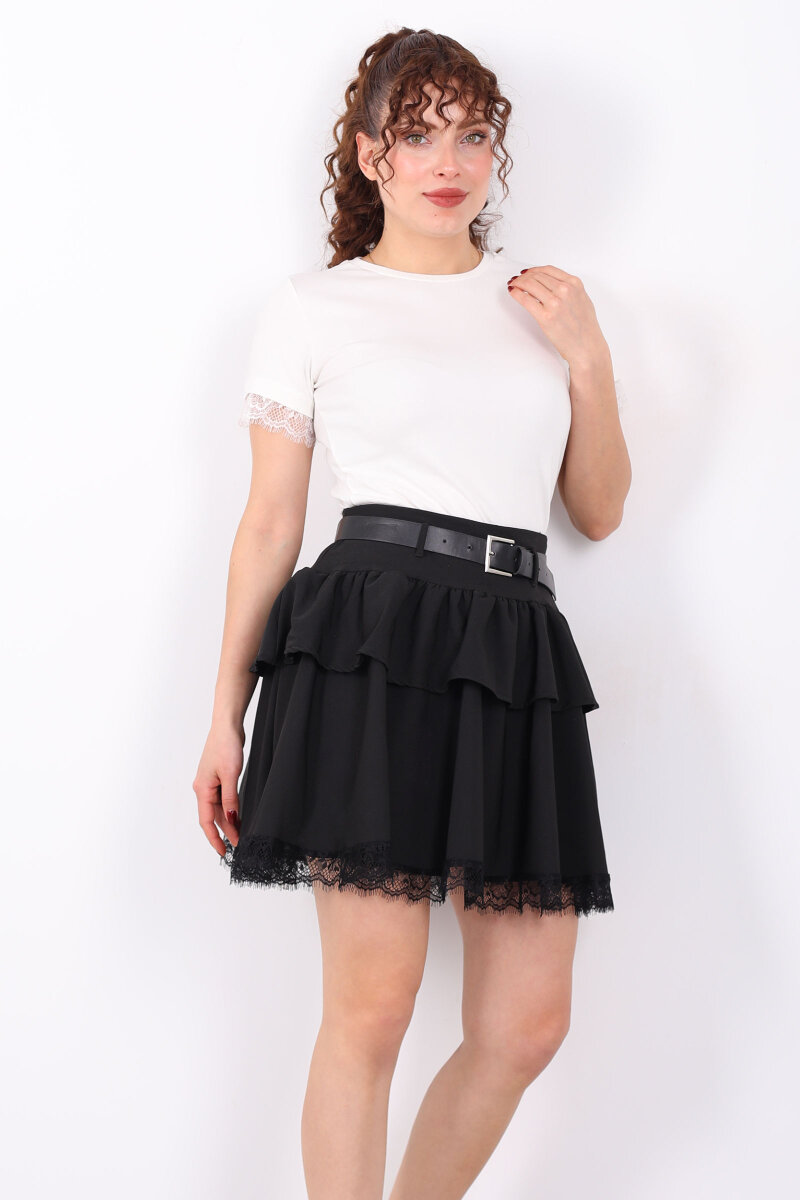 Bisiklet Yaka Kol Güpür Detaylı Beyaz Kadın Basic T-Shirt - 6