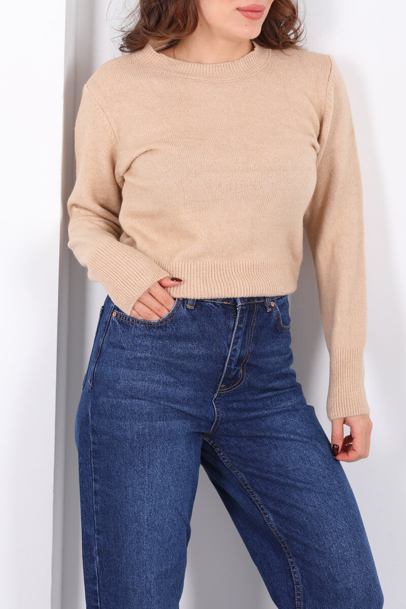 Bisiklet Yaka Krem Kadın Triko Kazak - 2