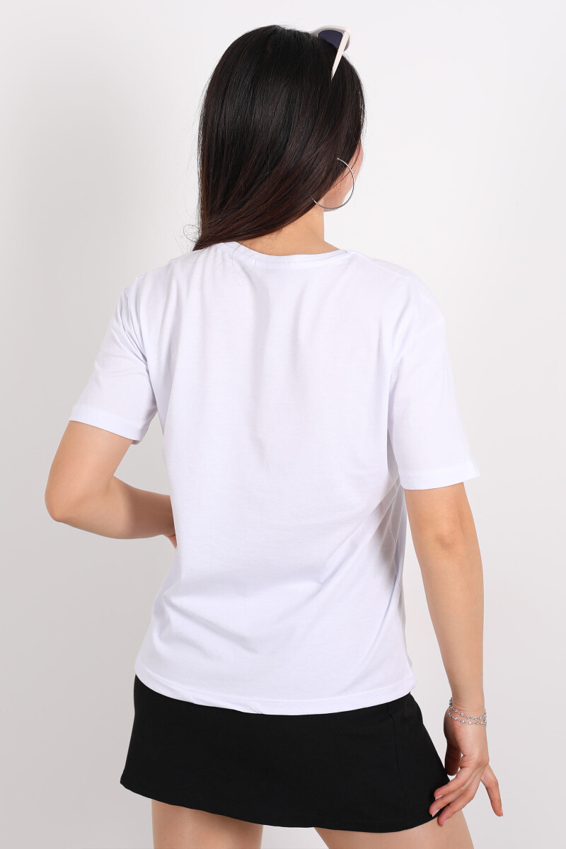 Bisiklet Yaka Kuş Nakışlı Beyaz Kadın T-Shirt - 4
