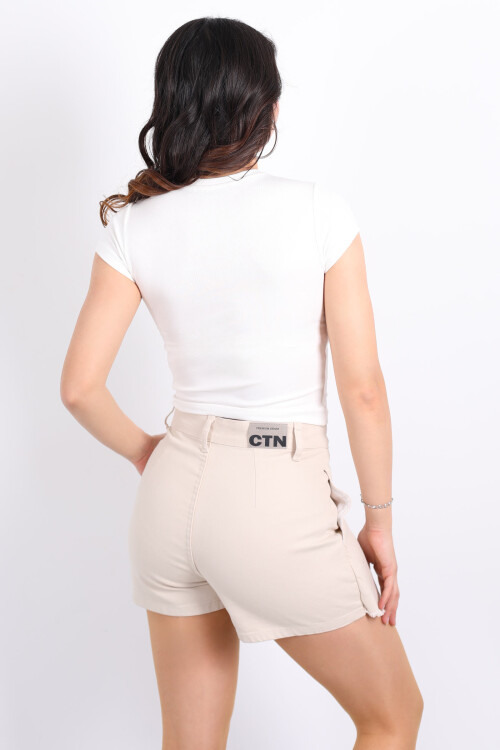 Bisiklet Yaka Önü Ayıcık Baskılı Beyaz Kadın Body - 5