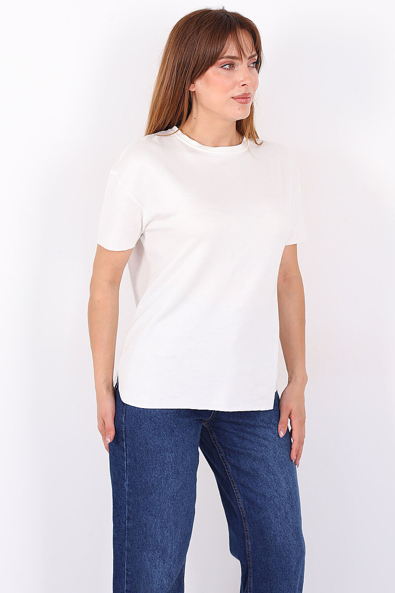 Bisiklet Yaka Oval Kesim Ekru Kadın T-Shirt - 3