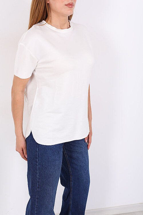 Bisiklet Yaka Oval Kesim Ekru Kadın T-Shirt - Berox (1)