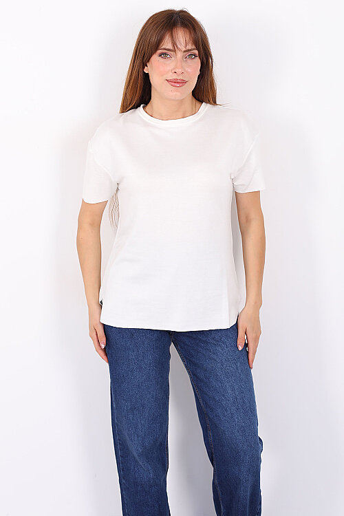 Bisiklet Yaka Oval Kesim Ekru Kadın T-Shirt - Berox