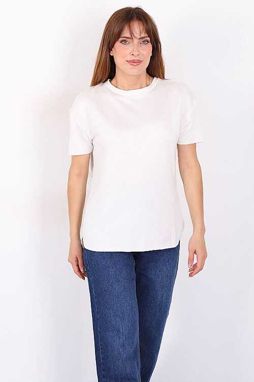 Bisiklet Yaka Oval Kesim Ekru Kadın T-Shirt - 5