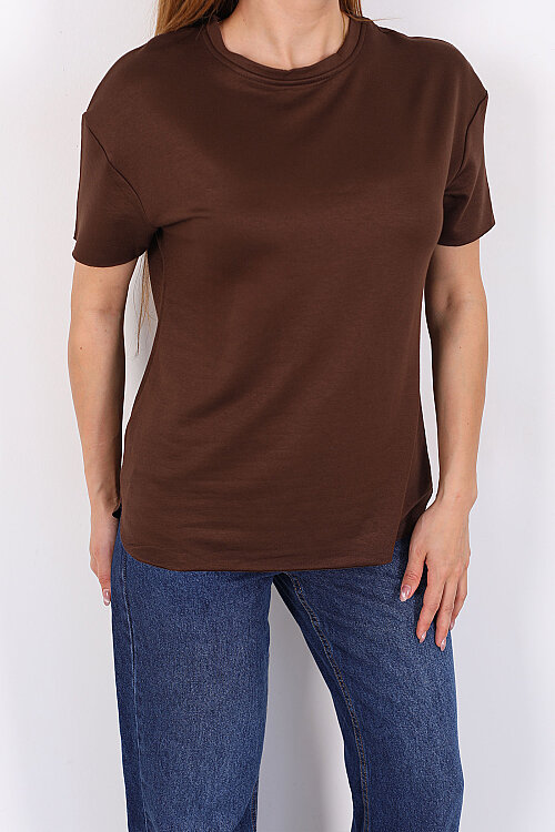 Bisiklet Yaka Oval Kesim Kahverengi Kadın T-Shirt - Berox (1)