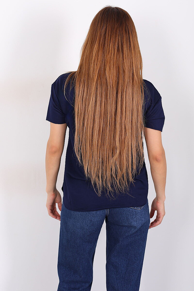 Bisiklet Yaka Oval Kesim Lacivert Kadın T-Shirt - 4