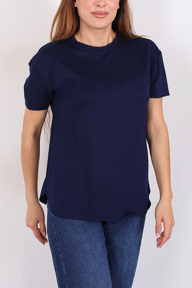 Bisiklet Yaka Oval Kesim Lacivert Kadın T-Shirt - 2