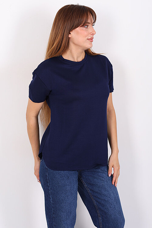 Bisiklet Yaka Oval Kesim Lacivert Kadın T-Shirt - Berox