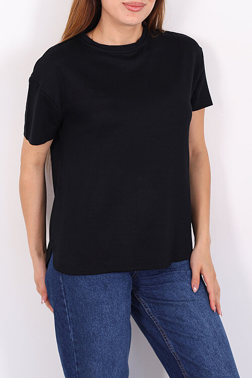 Bisiklet Yaka Oval Kesim Siyah Kadın T-Shirt - Berox (1)