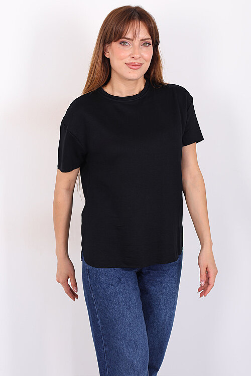 Bisiklet Yaka Oval Kesim Siyah Kadın T-Shirt - 6