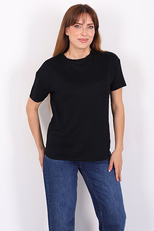Bisiklet Yaka Oval Kesim Siyah Kadın T-Shirt - 3