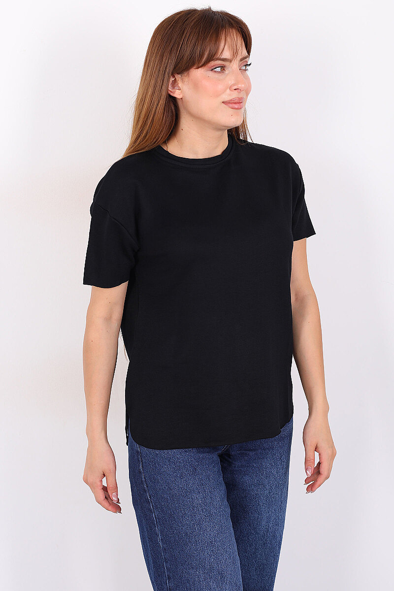 Bisiklet Yaka Oval Kesim Siyah Kadın T-Shirt - 4