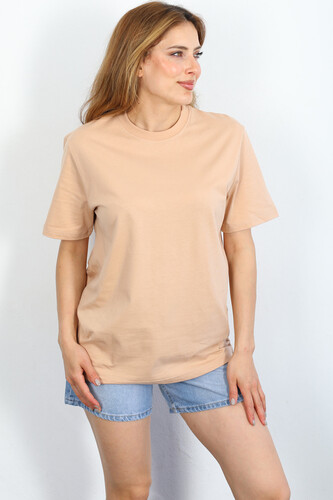 Bisiklet Yaka Oversize Bej Unisex T-Shirt 