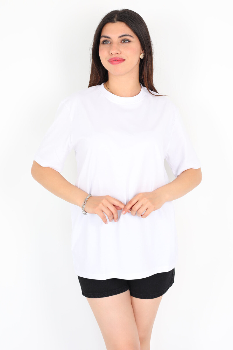 Bisiklet Yaka Oversize Beyaz Unisex T-Shirt - 3