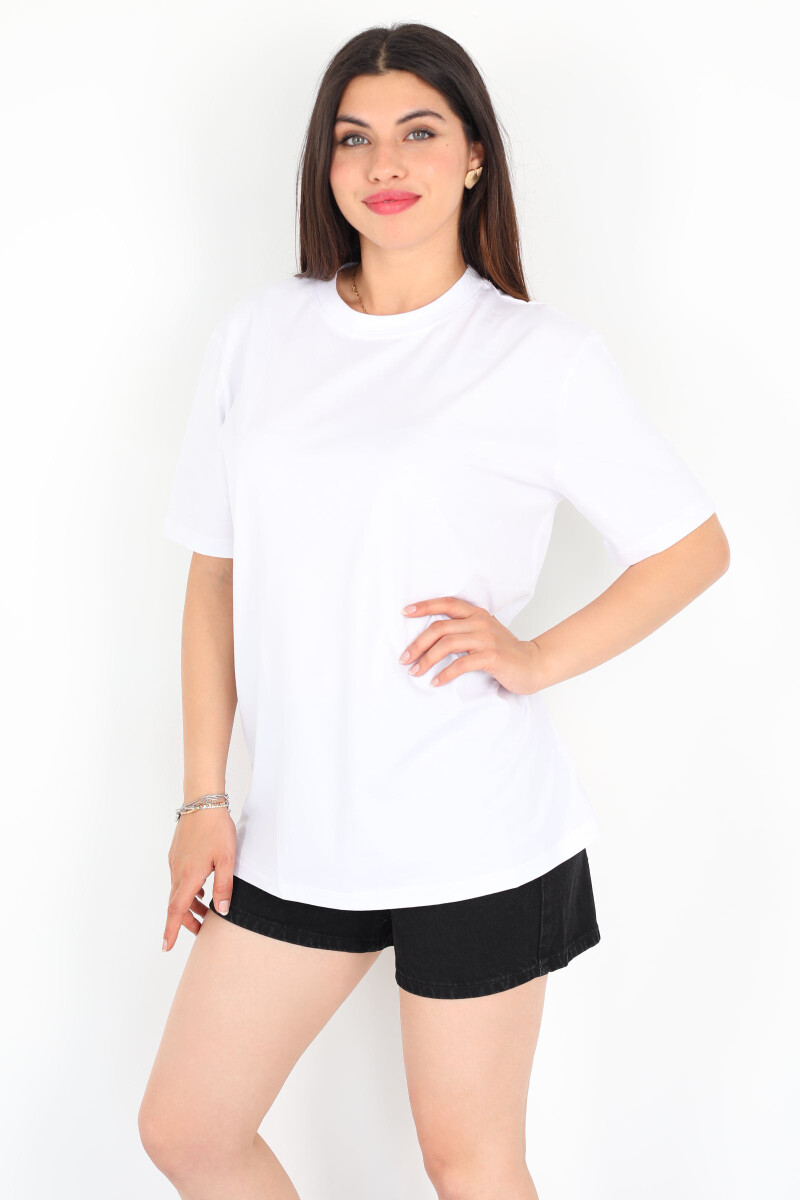 Bisiklet Yaka Oversize Beyaz Unisex T-Shirt - 5
